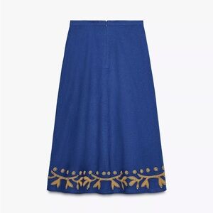 Zara Blue Maxi Skirt with Gold Detailing